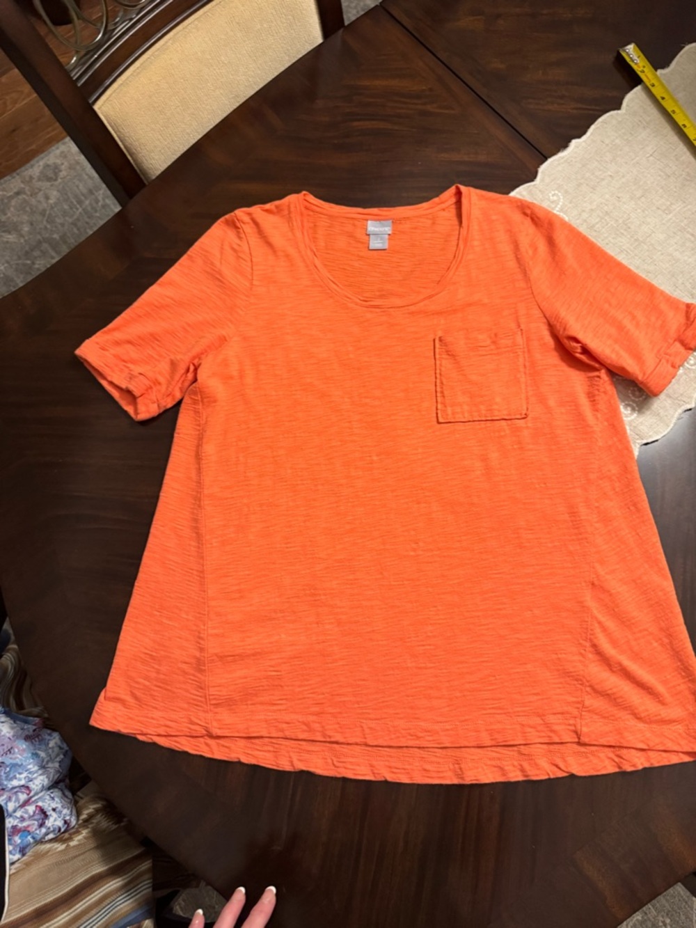 Chico's Vibrant Orange Short Sleeve Pocket Tee